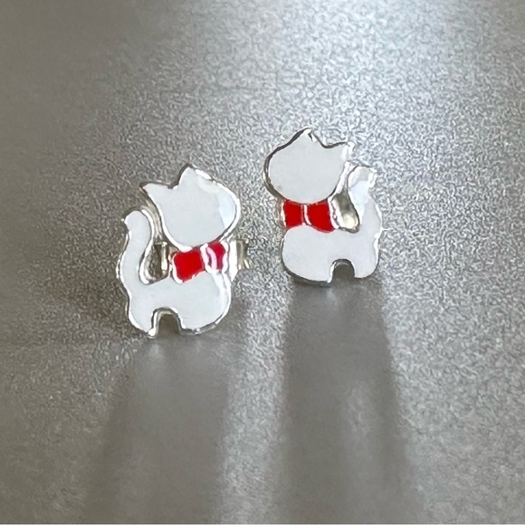 Sterling Silver Enamel Kitty Cat Studs - Picture 6 of 9